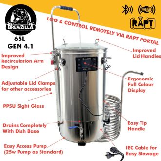 65L BrewZilla Gen 4.1 with 25w Pump, stainless steel beer mashing system for home brewing enthusiasts